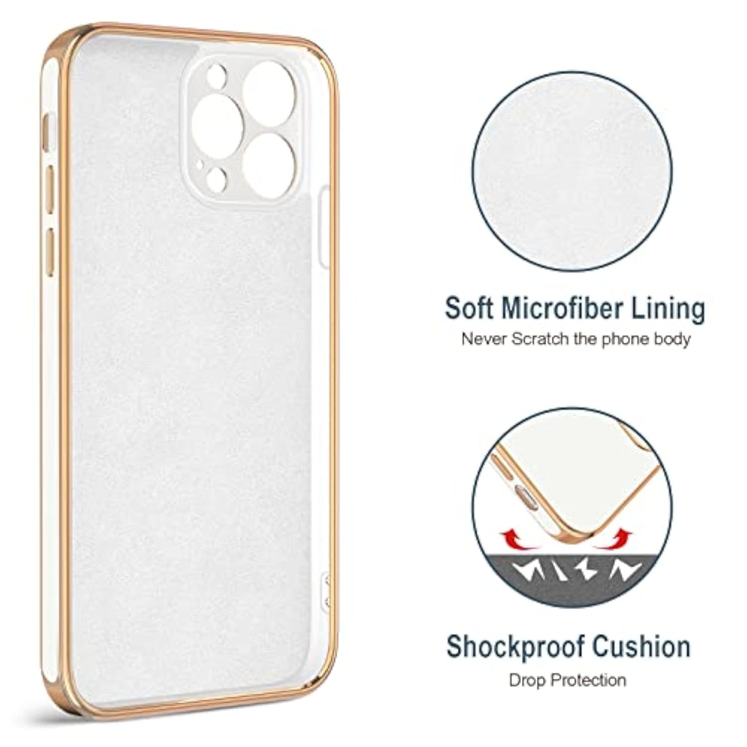 Case For Iphone 12 Pro Max Case With Ring Stand [360° Rotatable Ring Holder Magnetic Kickstand] [Soft Microfiber Lining] Plating Rose Gold Edge Shockproof Protective Phone Cases Cover, White