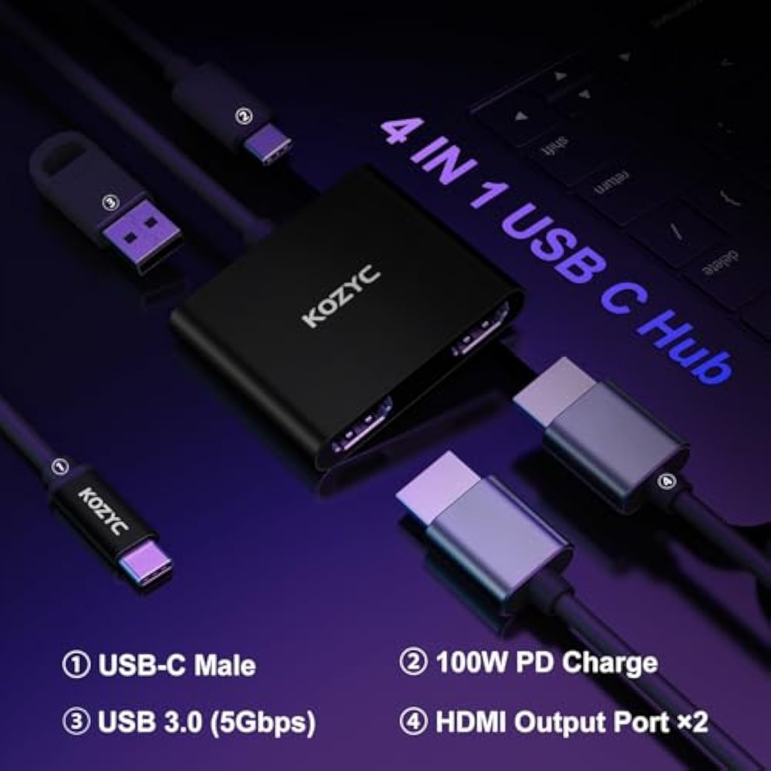 Usb C To Hdmi 4K Adapter, Type-C To Hdmi Converter, Compatible With Thunderbol