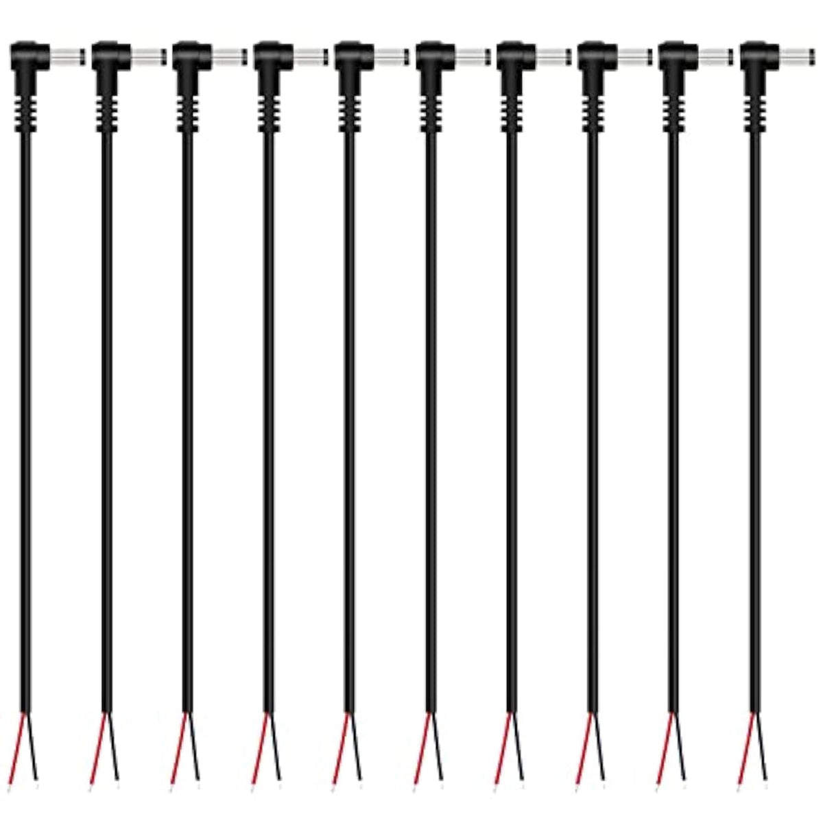 Dc Power Pigtail Cable, 10-Pack 5.5Mm X 2.1Mm 90 Degree Right Angle Dc Barrel Male Plug Jack Connector To Bare Wire Power Supply Adapter Repair Cord For Cctv Surveillance Security Camera Led Strip