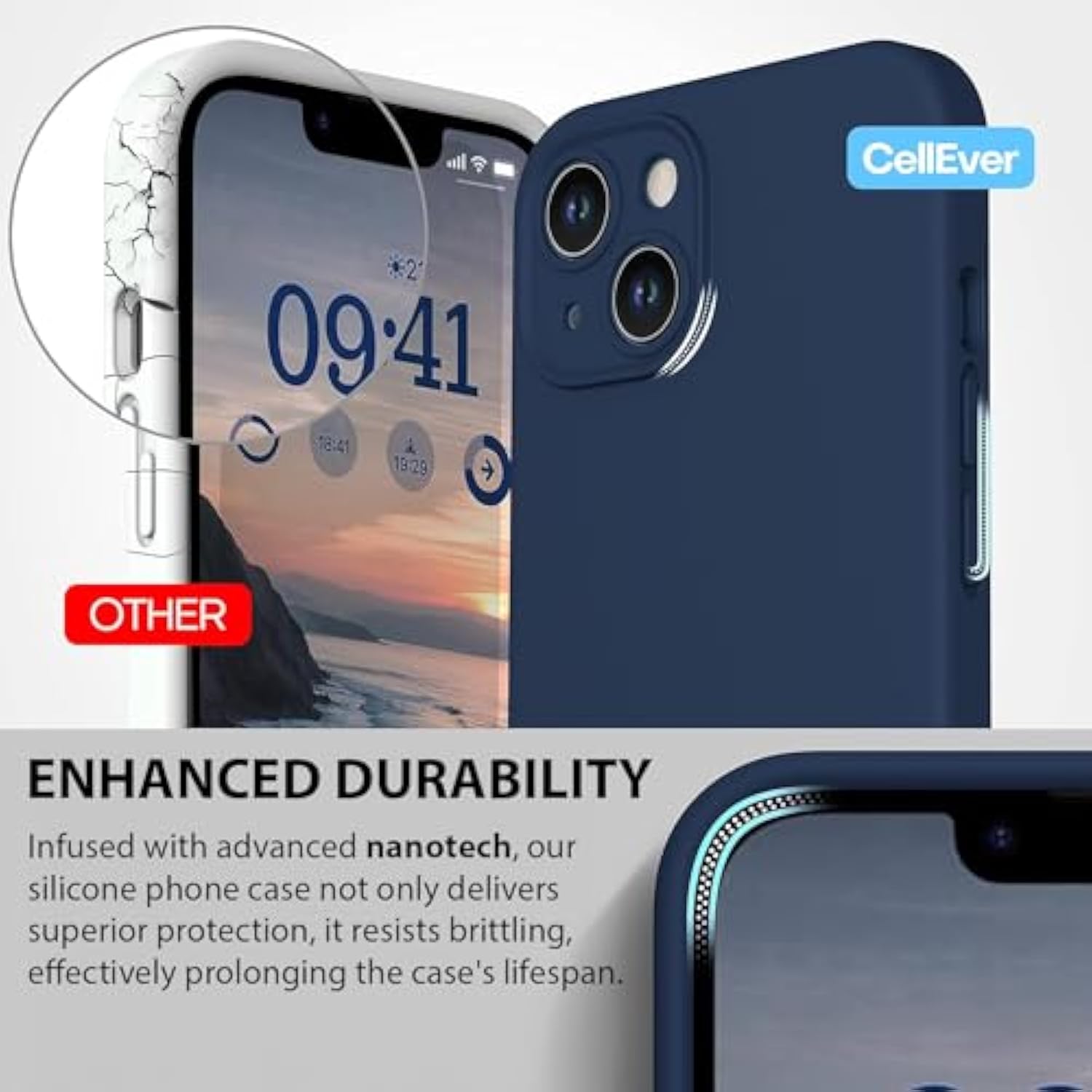 CellEver Heavy-Duty Silicone Case for iPhone 14 [Camera Protection] [Anti-Oil Coating] Military Drop Protection, Soft Scratch-Free Interior, Navy Blue