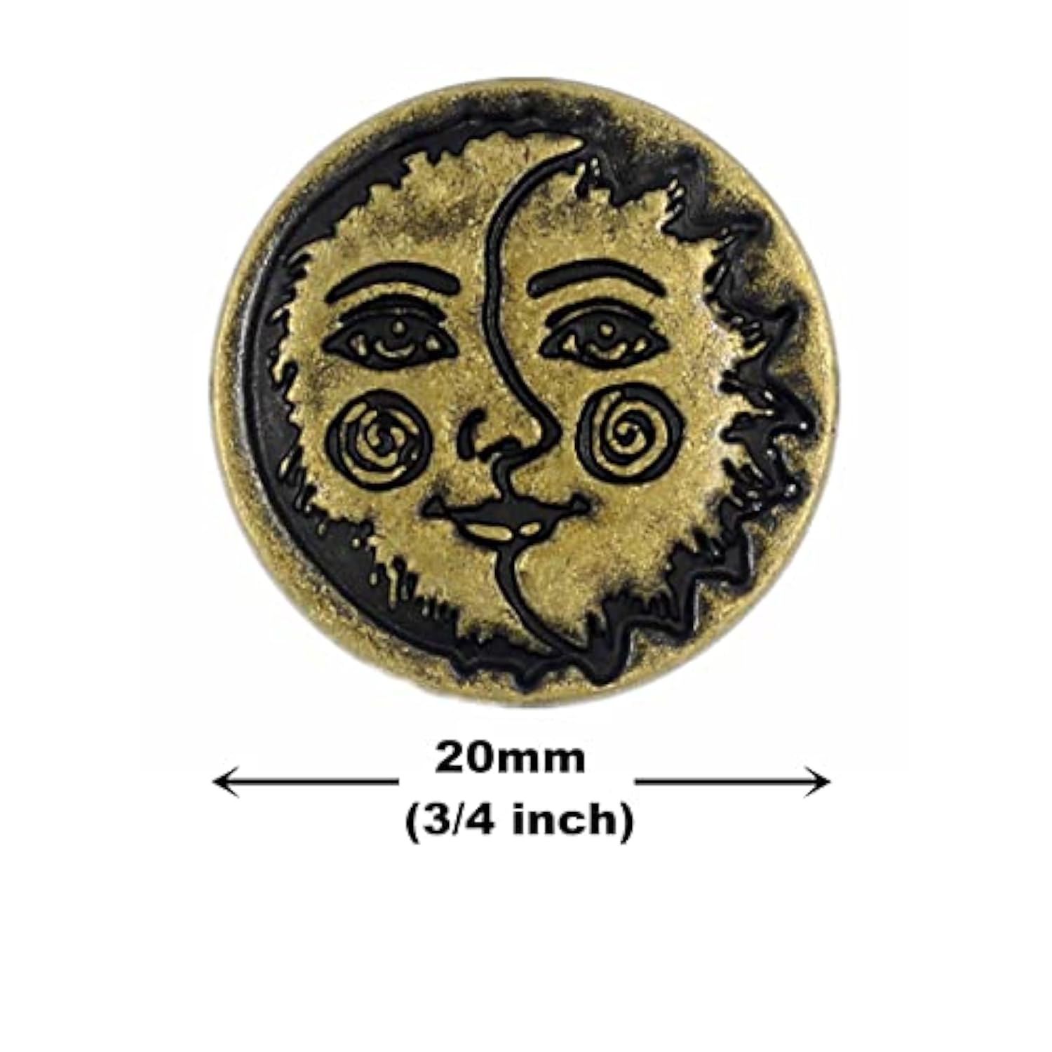 12 Pieces Sun Moon Face Symbol Metal Shank Buttons. 20Mm (3/4 Inch) (A