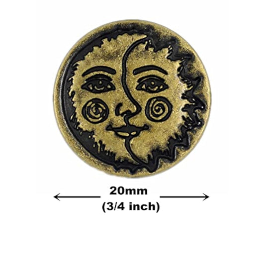 12 Pieces Sun Moon Face Symbol Metal Shank Buttons. 20Mm (3/4 Inch) (A