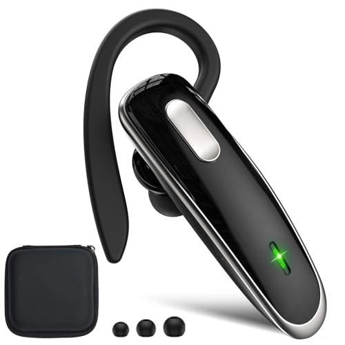 Bluetooth Headset V5.1, Wireless Hands-Free Earpiece with Noise Cancellation, Built-in Microphone for iPhone Android Business Calls - Black