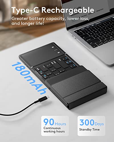 Foldable Bluetooth Keyboard With Touchpad, Full-Size Wireless Folding Portable Travel Keyboard For Ios Android Windows Mac Os, Support 3 Devices (Bt5.1 X 3), Black