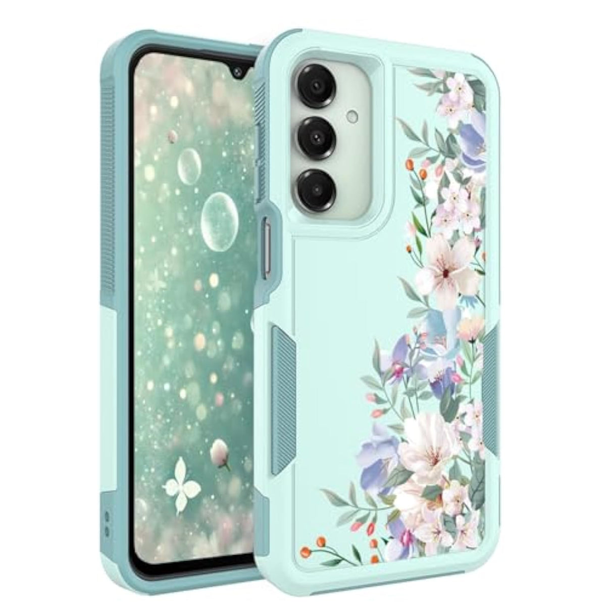 For Samsung Galaxy A16 5G/4G Case: Cute Flowers Floral Design For Girls Women Slim Soft Tpu Bumper Shockproof Silicone Cell Phone Cover (Mint Green/Magnolia)