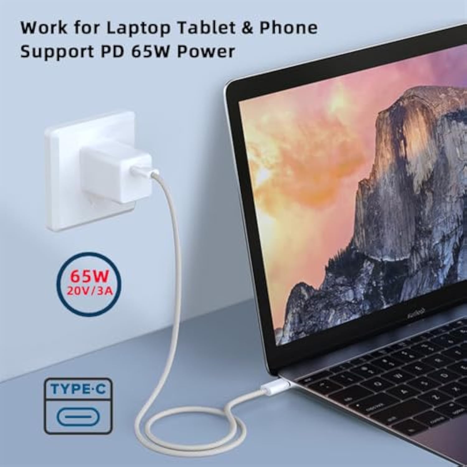 cablecc USB-C PD 27W 65W Power Type C Male to Male 480Mbps Data Cable Sleeve for Phone & Tablet & Laptop White
