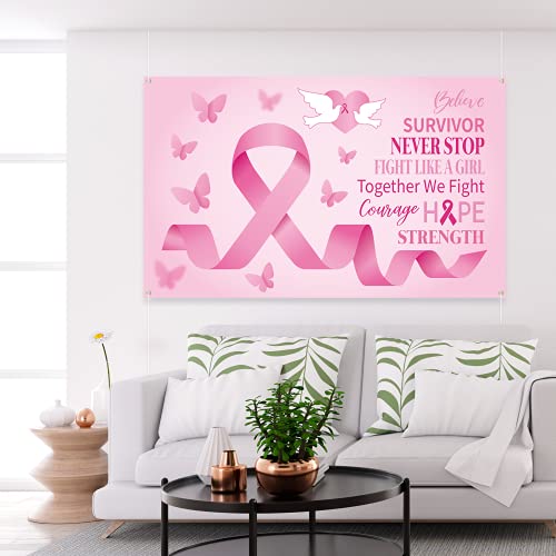 Breast Cancer Awareness Banner Decorations - Pink Ribbon Backdrop Hope Background Party Supplies Decors