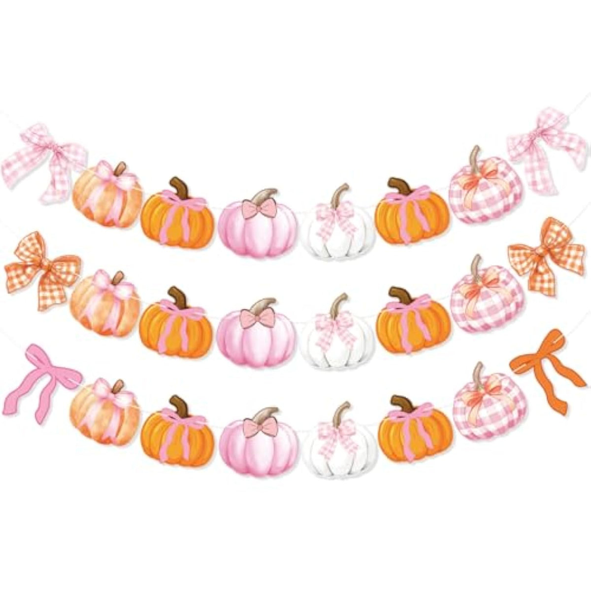 3-Pcs Bow Pumpkin Banner Set for Fall, Thanksgiving & Autumn Decor