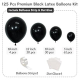 125 Pcs Black Latex Balloons Various Sizes Party Decorations