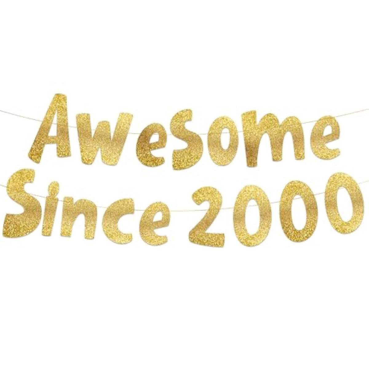 Awesome Since 2000 Gold Glitter Banner - 25Th Birthday And Anniversary Party Decorations