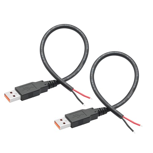 4Pcs Usb A Male To 2 Pin Bare Wire 11Inch, 18Awg 5V/6A 2 Pin Pigtail Open End Power Cord, For Usb Equipment Installed Or Replace Repair Diy Cable