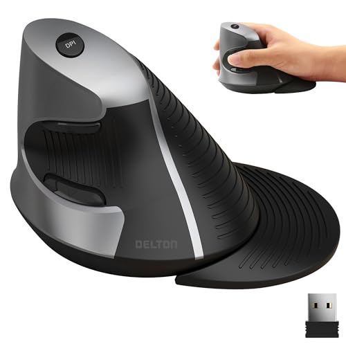 S22 Vertical Wireless Mouse, Ergonomic Design, 2.4G Usb Dongle, 6 Buttons, 3 Adjustable Dpi Levels (800/1600/2400), Removable Palm Rest, Silent Click & Durable For Pc, Laptop, Macbook - Black