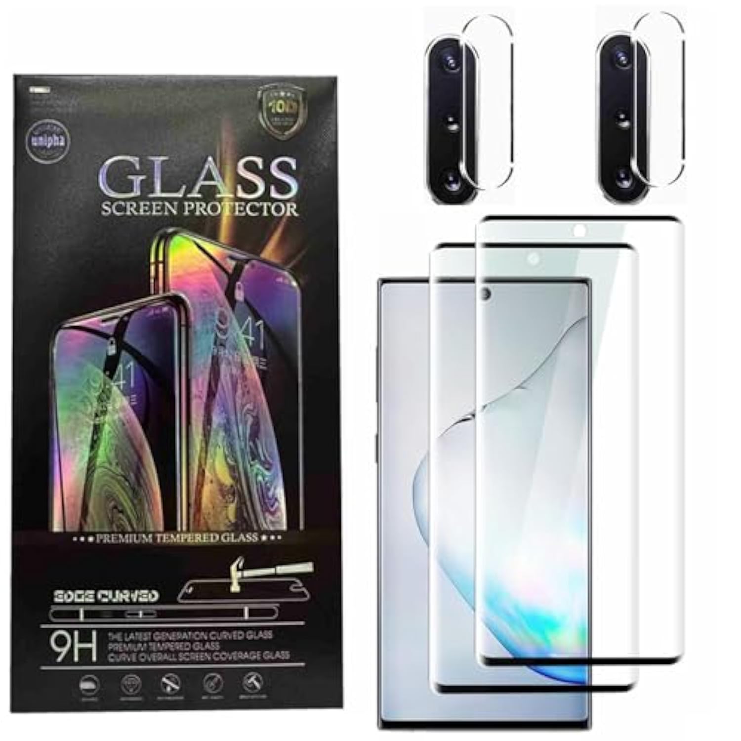 For Samsung Galaxy Note 10 Tempered Glass Screen Protector + Camera Lens Protectors [2+2 Pack] [3D] [Anti-Scratch]Hd Fingerprint Unlock Full Coverage