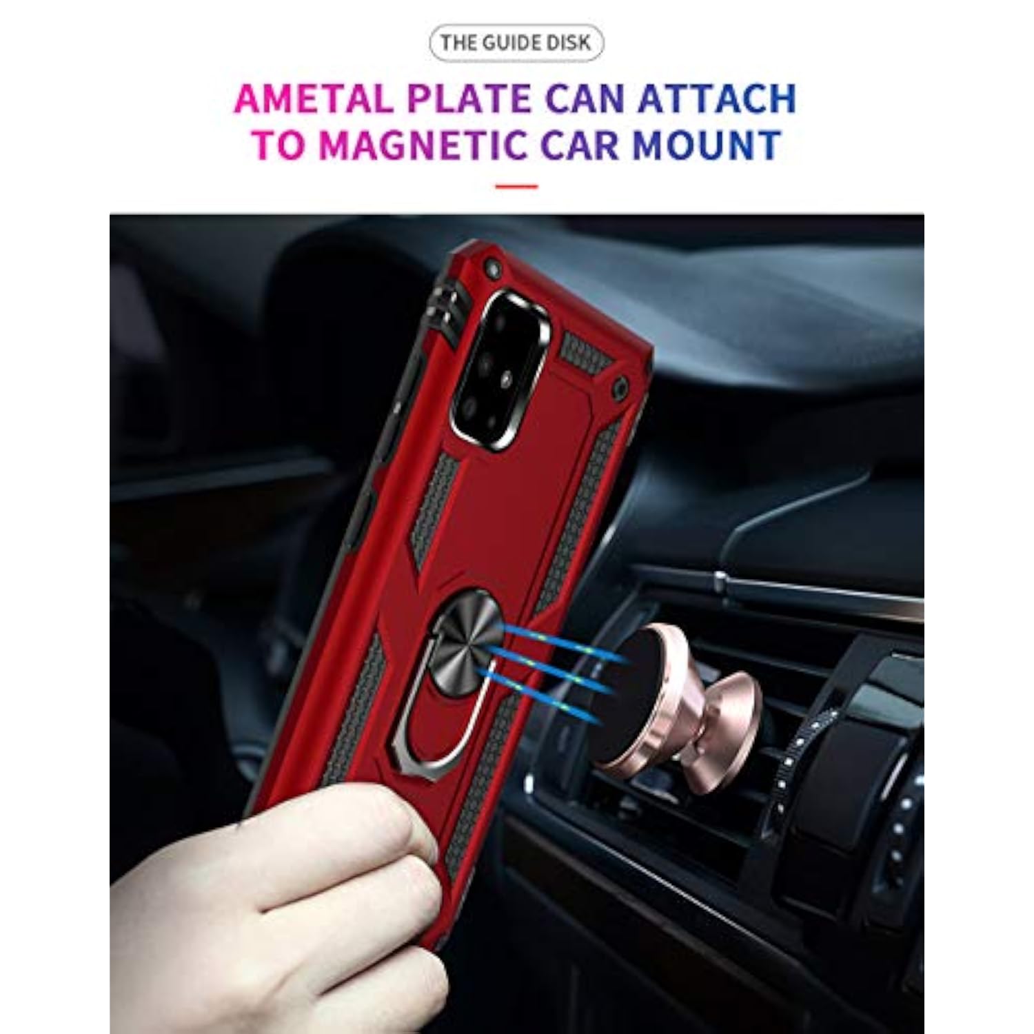 Heavy Duty Armor Case for Samsung Galaxy A51 4G Phone, 360 Metal Rotating Ring Kickstand Holder Magnetic Car Mount, Shockproof Full Body Cover with Anti-Fingerprint Soft Silicone Material, Blue