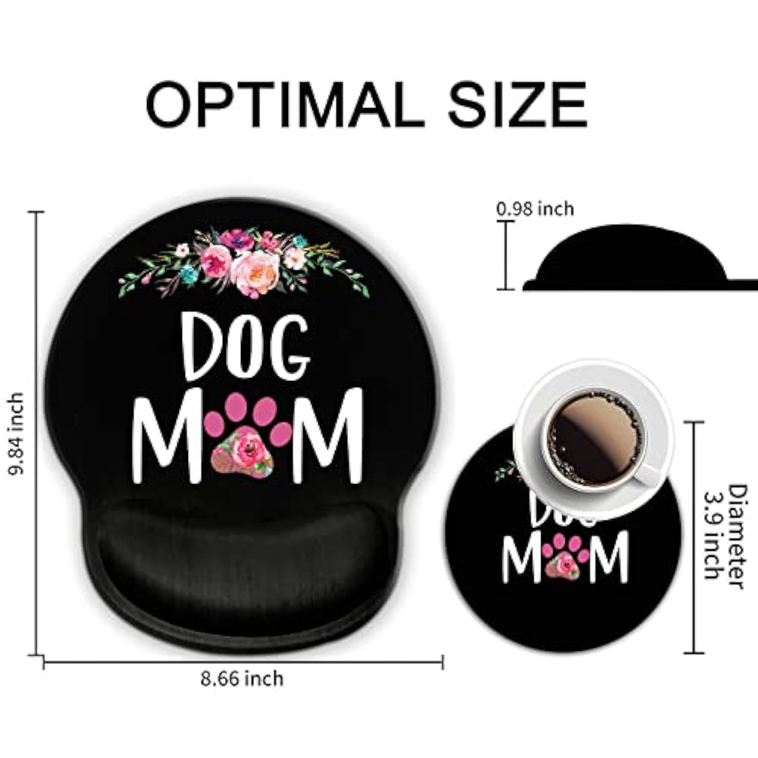 Mouse Pad With Wrist Support Gel Ergonomic Mouse Pads With Rest Support Mouse Pad For Home Office Gaming Working Easy Typing & Pain Relief + Coaster, Dog Mom Floral Design