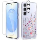 Samsung Galaxy S25 Plus Case with Screen & Camera Protector, Clear Floral Shockproof