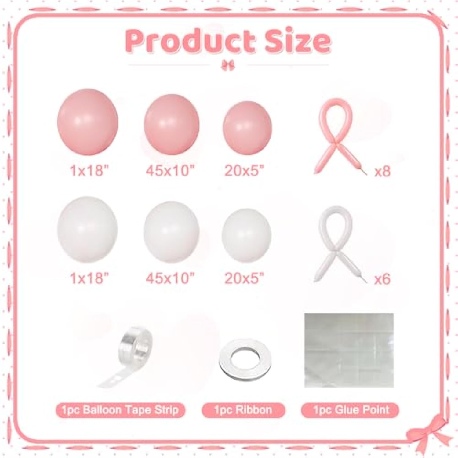 Pink White Balloon Arch Kit, 146Pcs Light Pink And White Bow Balloons Garland Arch Kit Different Size For Coquette Birthday Baby Shower Wedding Engagement Gender Reveal Party Decor