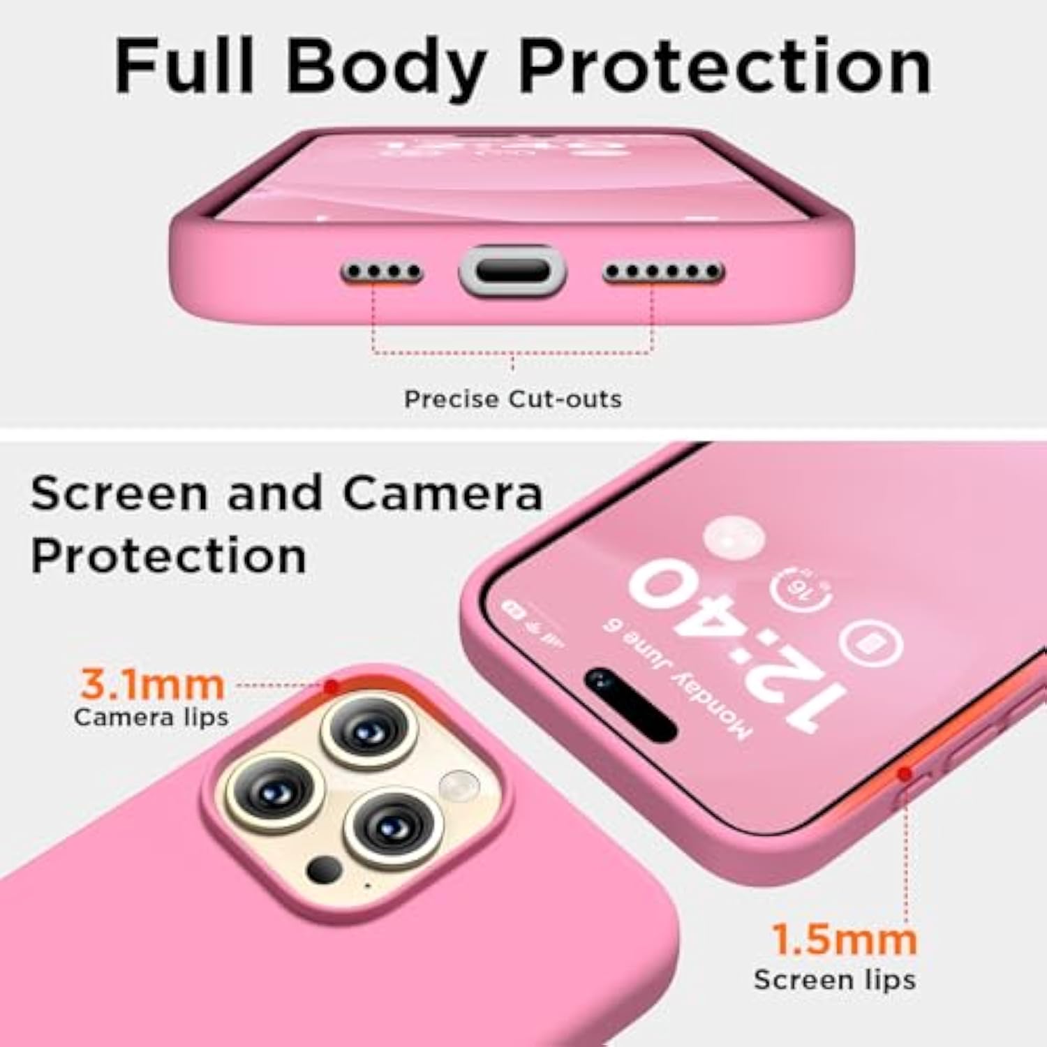 Compatible With Iphone 15 Pro Max Case, Liquid Silicone Case, Full Body Shockproof Protective Cover Slim Thin Phone Case With Soft Anti-Scratch Microfiber Lining, 6.7 Inch- Tender Pink