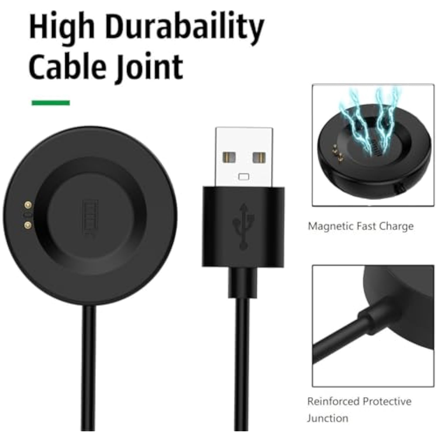 Compatible For Itech Fusion 2 Charger, 3.3Ft/100Cm Replacement Usb Charging Cable For Itech Fusion 2 Smartwatch Charger Cord Dock Adapter, Black