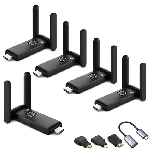 Wireless HDMI transmitter and 4 receiver 4k, USB-C to HDMI Adapter multi TV extender kit, 2.4/5.8G@60Hz 165FT/50M, suitable for expanding from