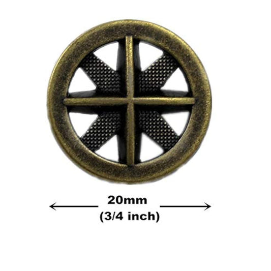 15 Pieces Asterisk Metal Antique Brass Color Metal Shank Buttons. 20Mm