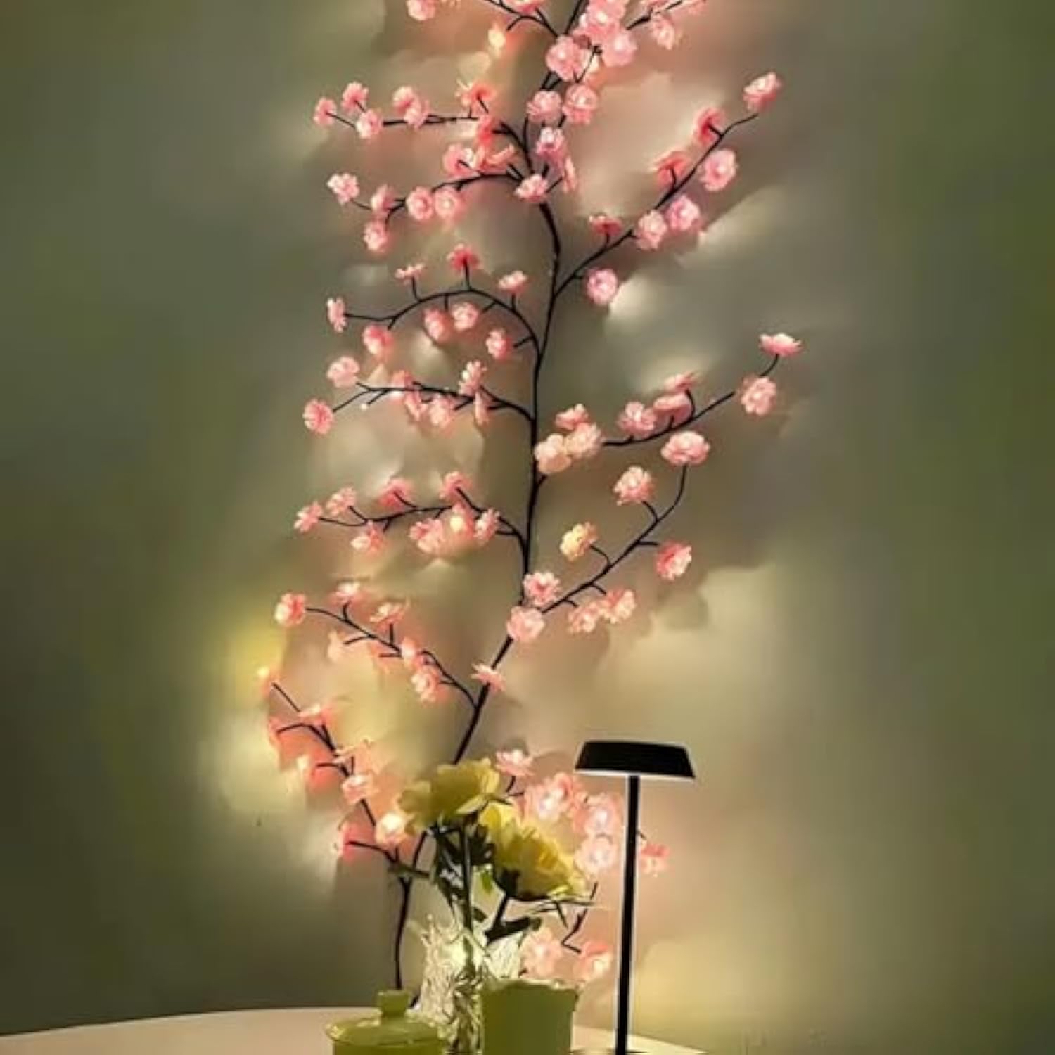 Cherry Blossom Lights, Pink Cherry Blossom Tree Branches Flower Led Lights For Walls Christmas Fireplace Mantle Indoor D