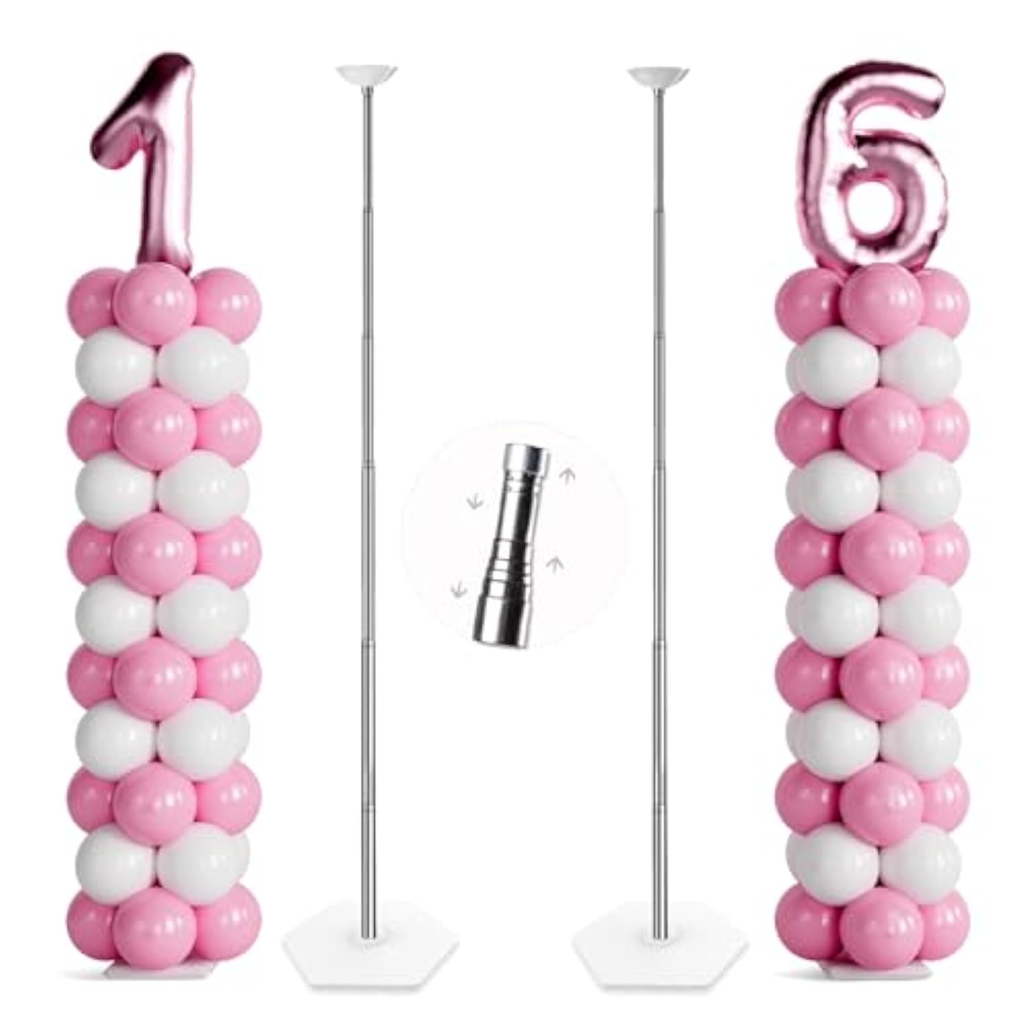 Telescoping Balloon Stand Set Of 2, 1.5Ft To 7Ft Free Adjustable Metal Balloon Column Stand For Party Decorations