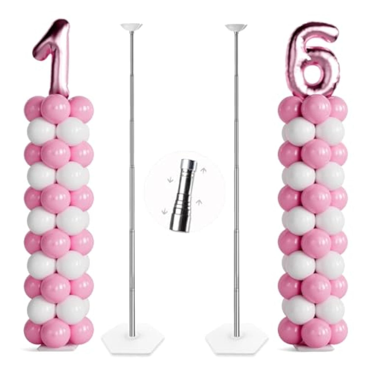 Telescoping Balloon Stand Set Of 2, 1.5Ft To 7Ft Free Adjustable Metal Balloon Column Stand For Party Decorations