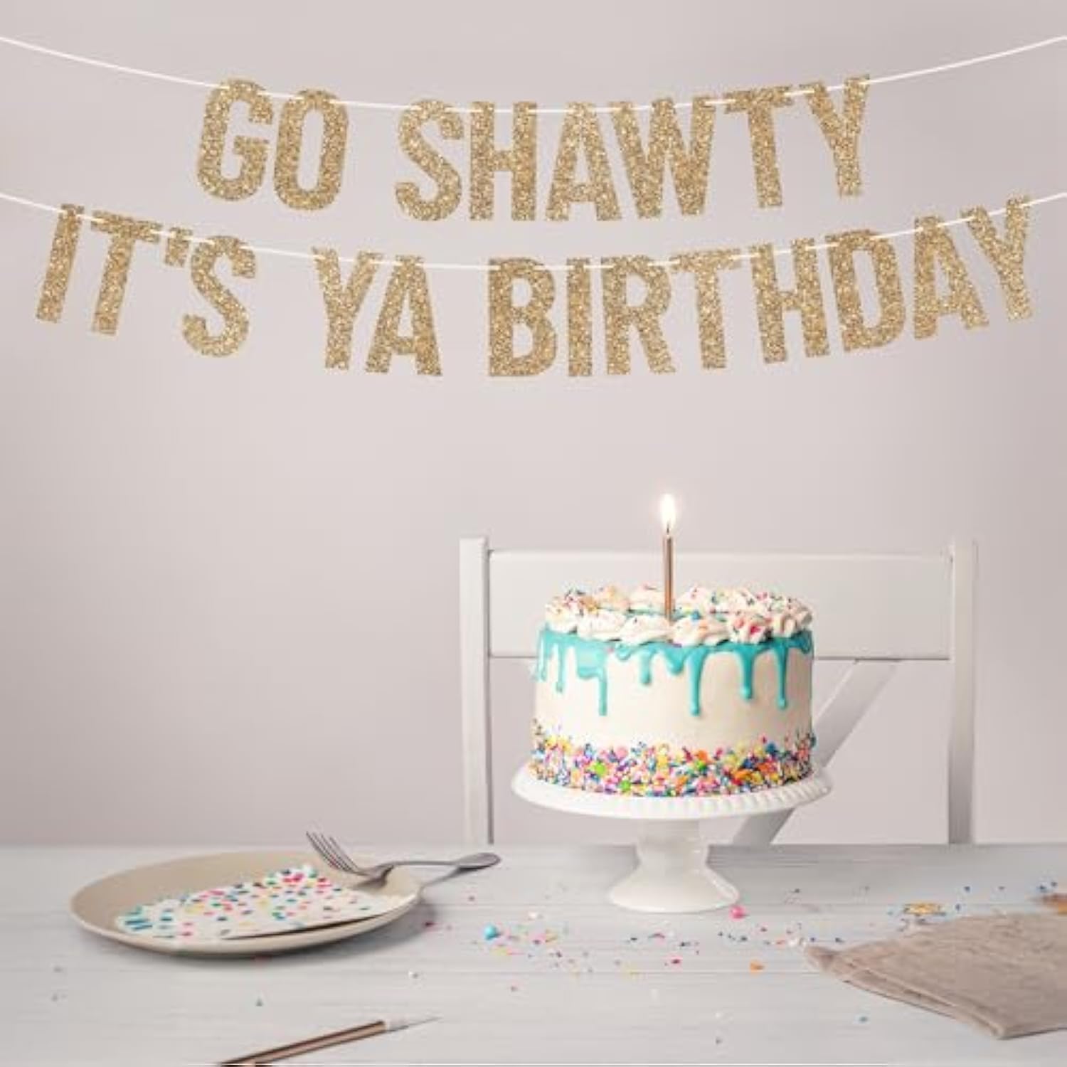Pre-Strung Go Sha It'S Ya Birthday Banner - No Diy - Gold Glitter Funny Hip Hop Party Banner For Men & Women - Pre-Strung On 10 Ft Strands - It'S Your Birthday Party Decorations - No Diy