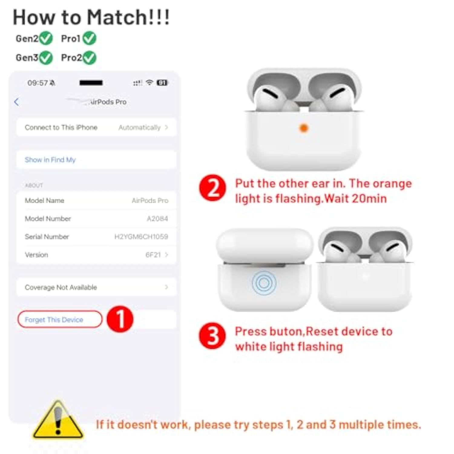 A2084 Single Left Side Earbud Replacement For Air Pro 1St Gen, Compatible With Original A2190 & A2083 Charging Case Ear Cushion