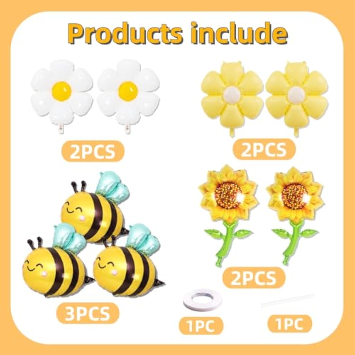 Bee Aluminum Foil Balloons Set For Gender Reveal Party, Baby Shower Decorations - 3 Bees, 4 Daisy & 2 Sunflower Flower Foil Balloons - Bee Themed Party Decor, Baby Shower Supplies, Bee Birthday Decor