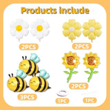 Bee Aluminum Foil Balloons Set For Gender Reveal Party, Baby Shower Decorations - 3 Bees, 4 Daisy & 2 Sunflower Flower Foil Balloons - Bee Themed Party Decor, Baby Shower Supplies, Bee Birthday Decor