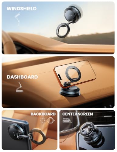 Car Phone Holder Mount - [Ultra Vacuum Suction] Phone Holders for Your Car, 360° Adjustable Suction Cup Magnetic Phone Holder for Car Dashboard