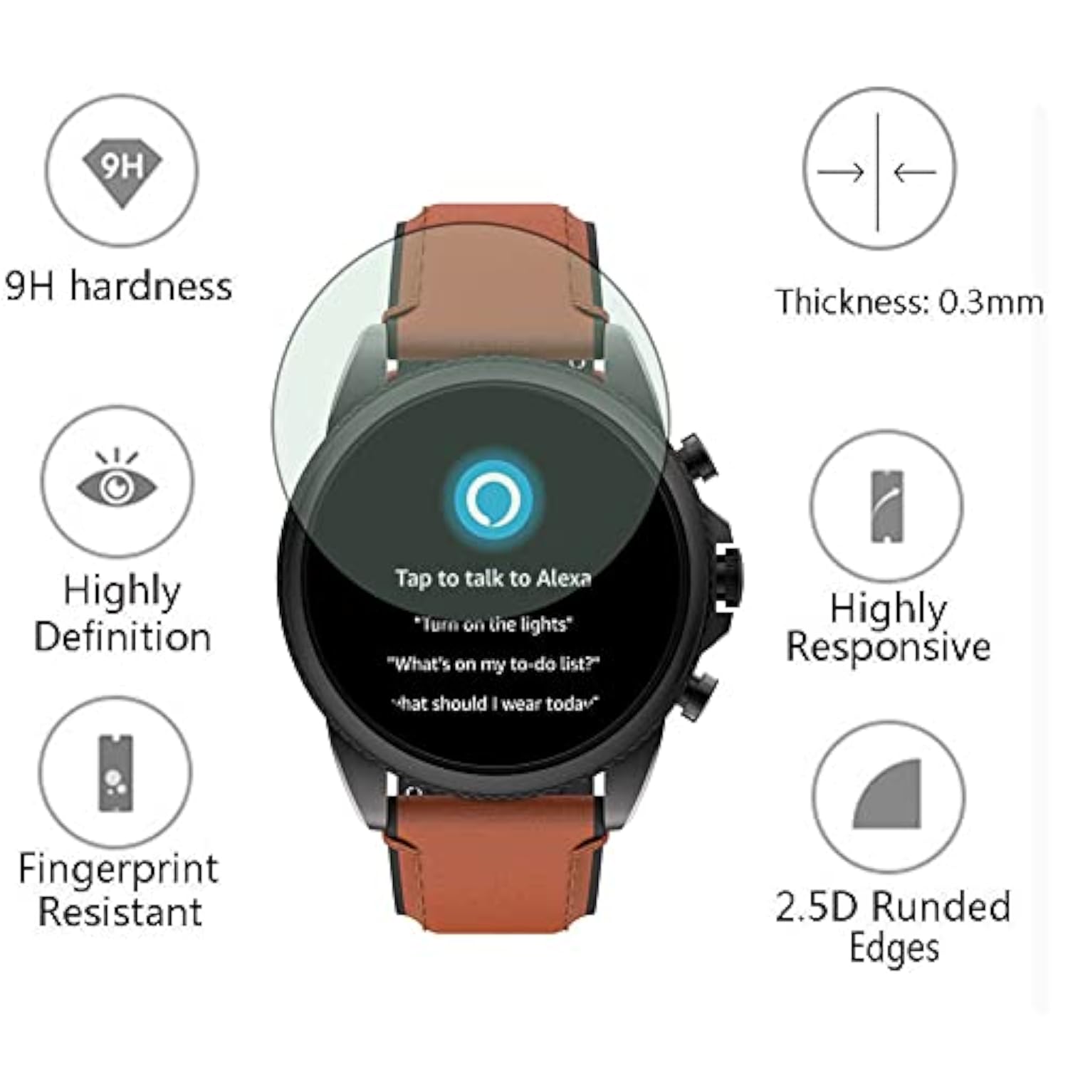 Watch Screen Protector (3+1Pack) Compatible With Fossil Gen 6 44Mm, Tempered Glass Film Anti-Scratch High Definition Full Coverage And Soft Tpu Protective Case, Black