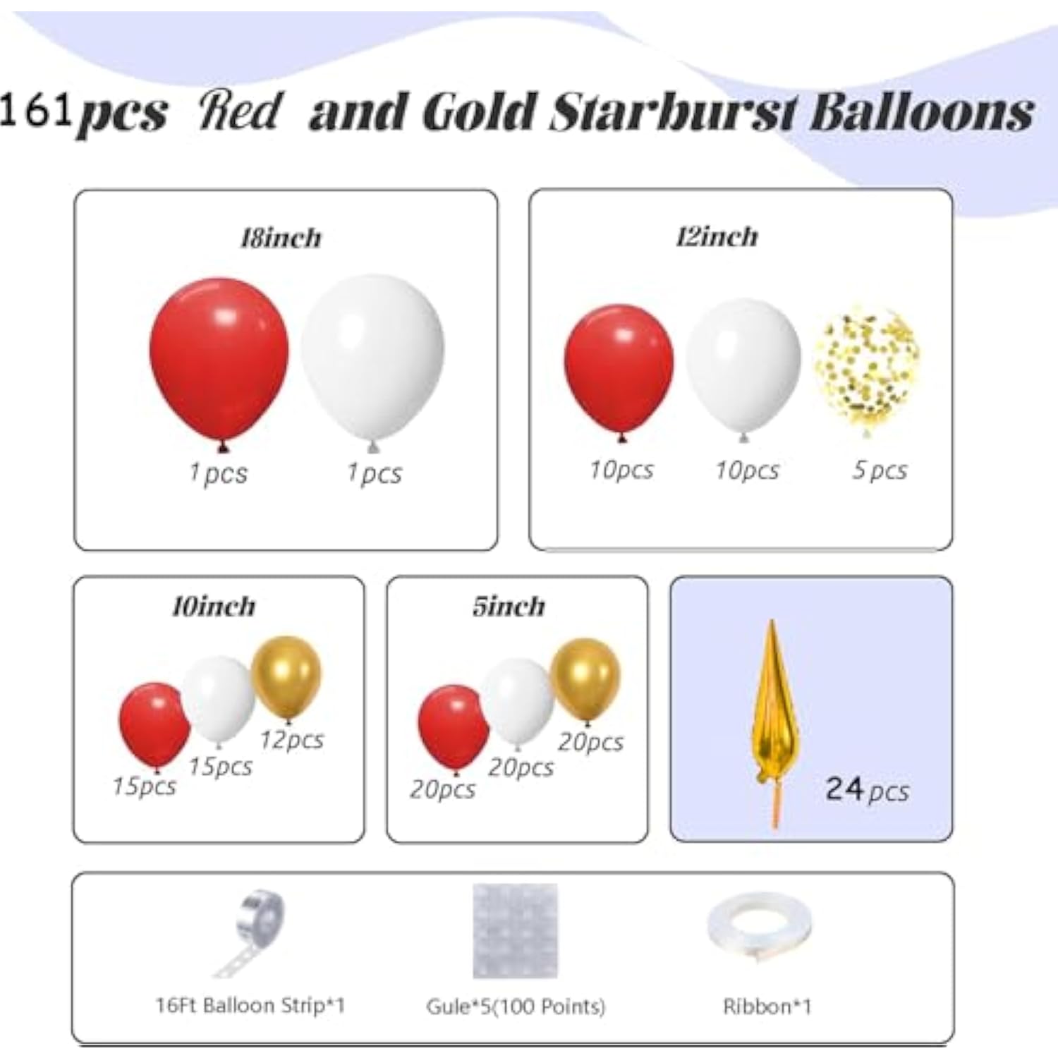 161Pcs Red Gold And White Balloons Garland Arch Kit - 5/10/12/18In Red, Gold, White, Explosion Star Balloons For Valentine'S Day Birthday Engagements Anniversary Party Decoration