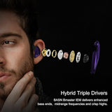 Triple Driver in Ear Monitors Bmaster in-Ear Headphones with Silver-Plated MMCX Cable Ideal Earphones for Musicians Sound Engineers and DJs (Violet)