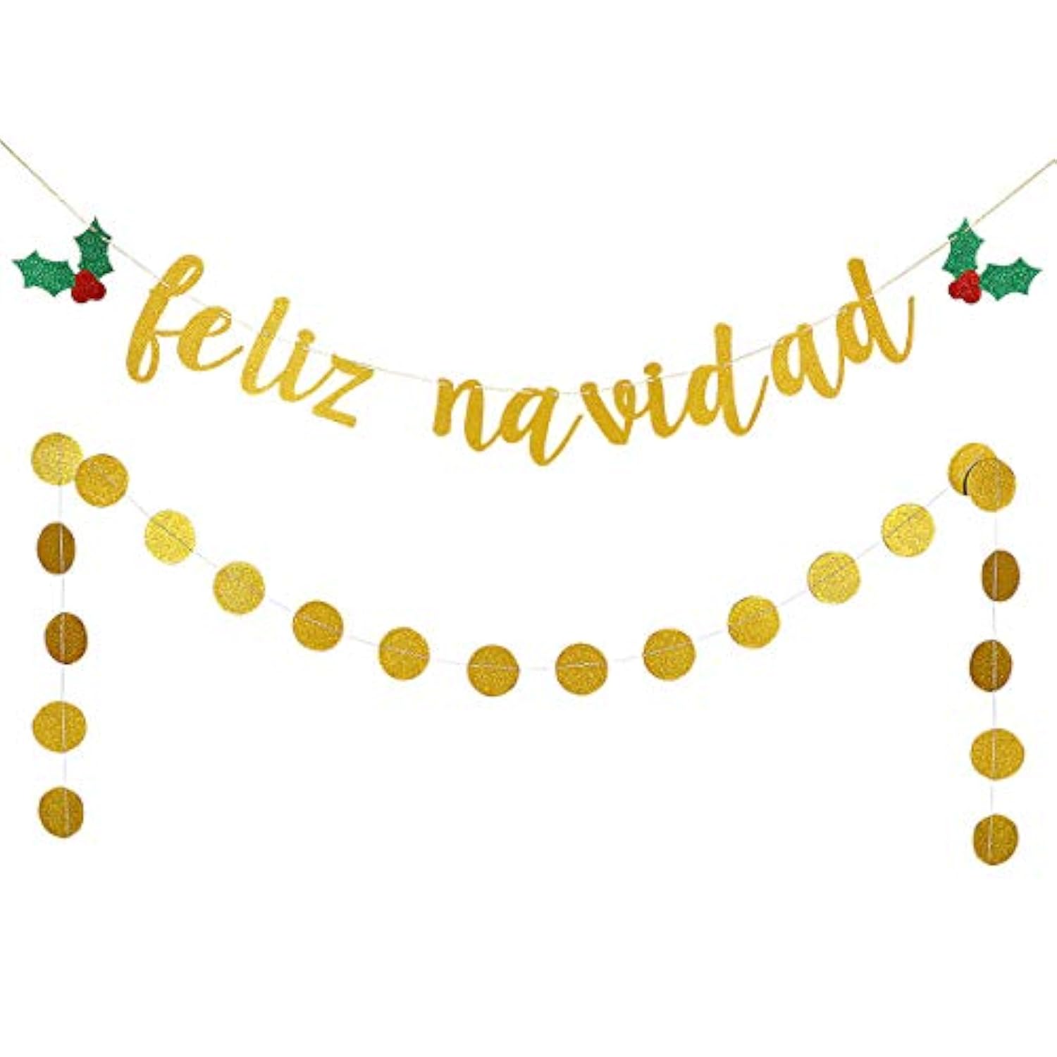 Feliz Navidad Banner Gold Glitter And Gold Glittery Circle Dots Garlan