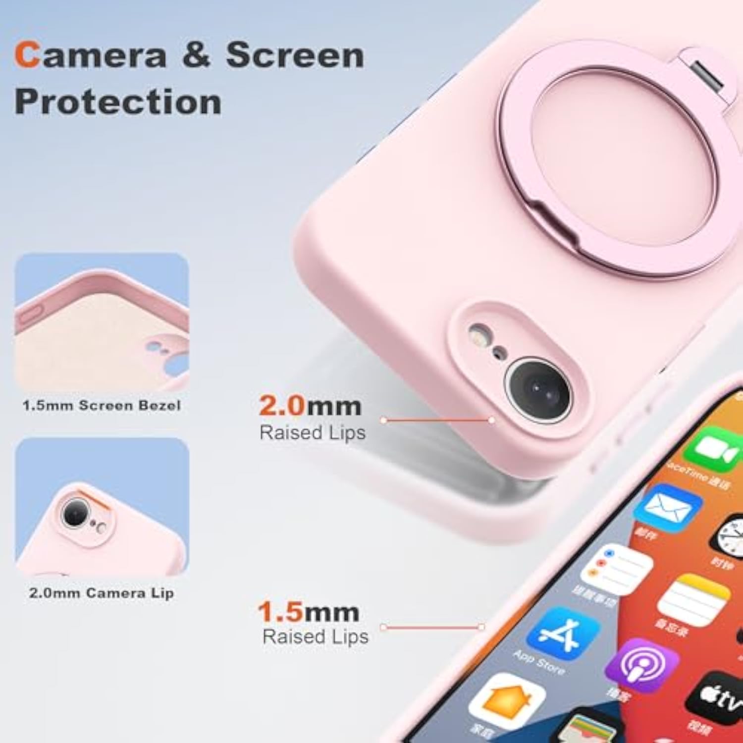 Pink 6.1 Inch Case for iPhone 16E with 360 Degree Spin Stand