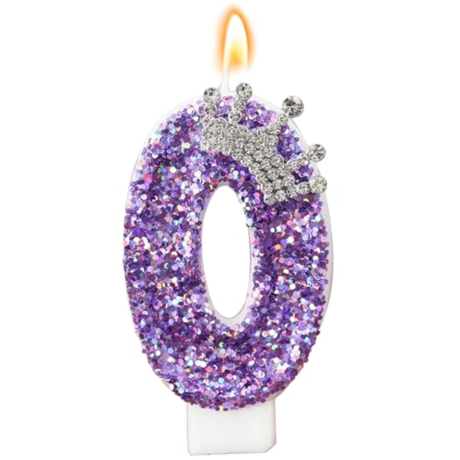Birthday Number Candles,Purple Crown Birthday Candles For Cake,Glitter Number 0 Candle Cake Topper With Sequins For Anniversary Celebrations Supplies (Number 0)