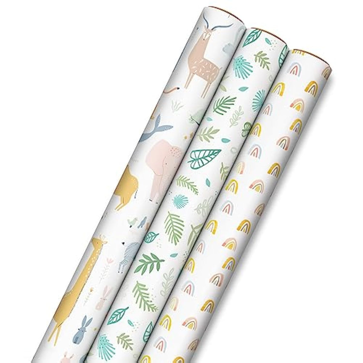 Hallmark Baby Shower Wrapping Paper Rolls - Animals, Grey Gingham, Rainbows Gift Wrap Paper (Set of 3 Rolls: 60 sq. ft. ttl.) for Baby Showers, Gender Reveal Parties, First Birthdays