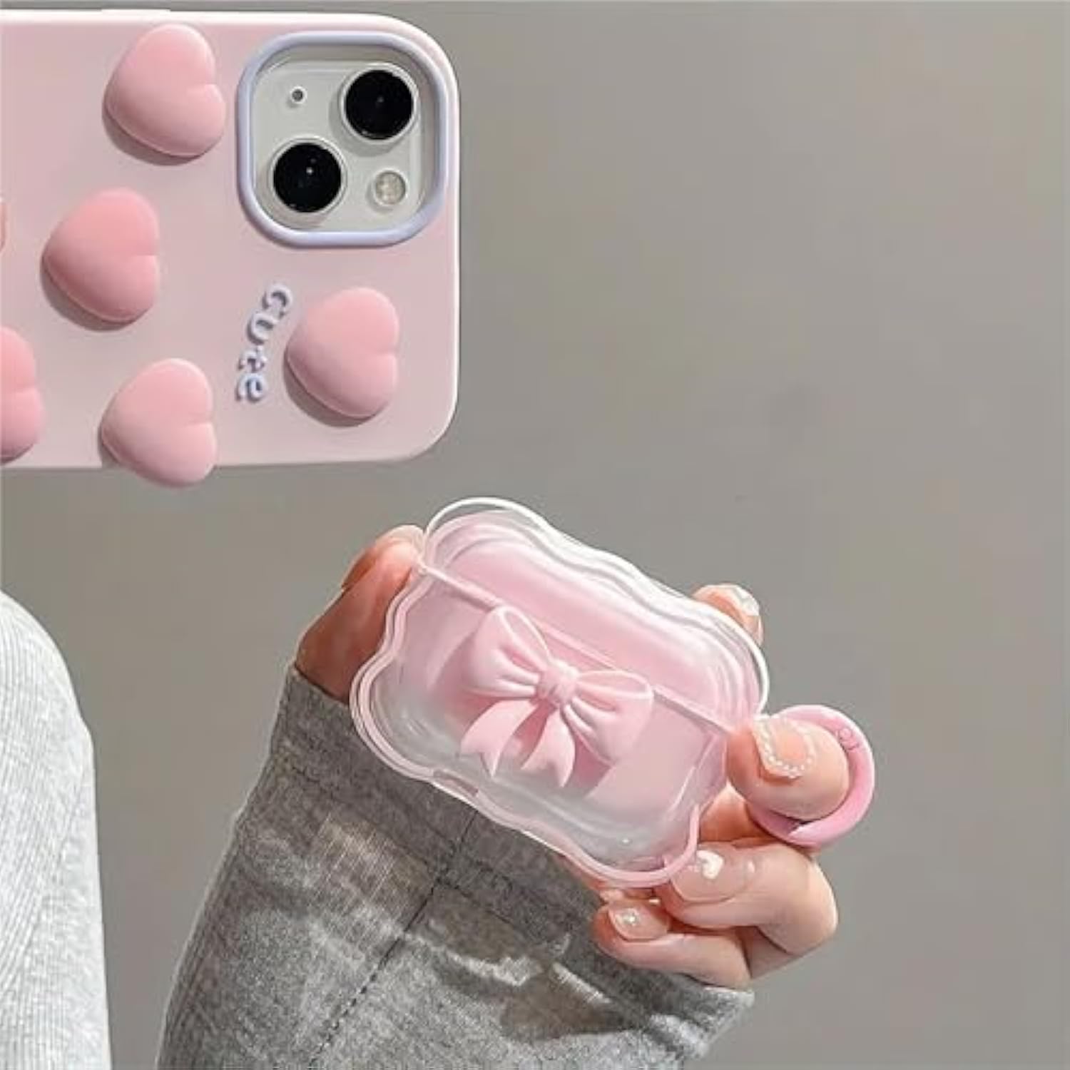 Cute Airpods Pro 2/1 Gen Clear Case, Girly 3D Bow Design Soft Tpu Protective Shockproof Kawaii Apple Ipod Pro 2Nd/1St Generation Cover With Cleaner Pen & Keychain Girls Women 2023/2022/2019 - Pink