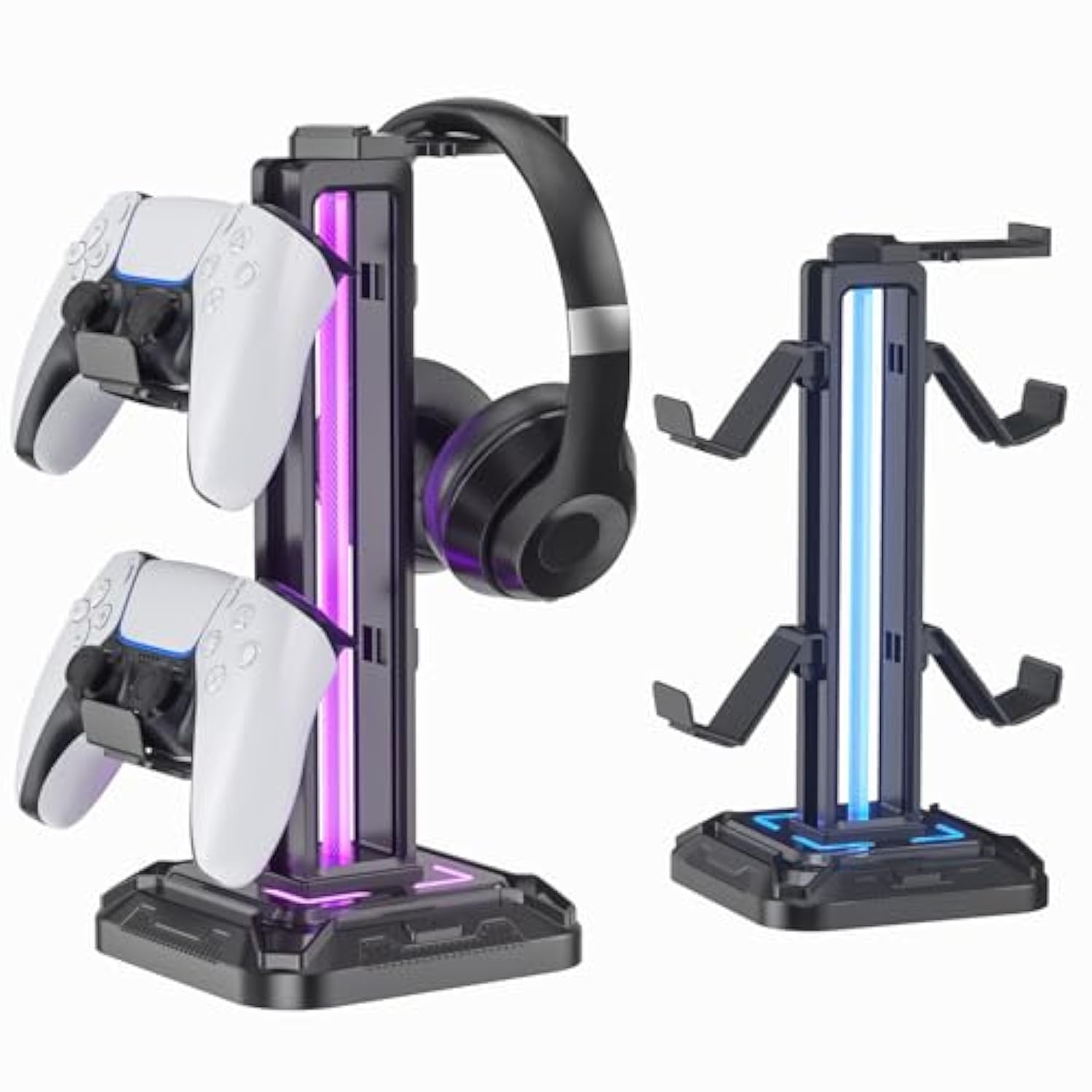 Rgb Headset Stand With 9 Light Modes - Controller Holder For Desk - Rotatable Headphone Stand & Detachable Controller Hook For Pc Earphone Accessories(Black)