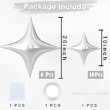 Silver Star Balloons,16Pcs Four Angle Star Balloons Foil,26Inch And 10Inch Silver Foil Mylar Balloons For Birthday Anniversary Baby Shower Wedding Party Decorations