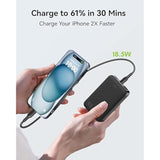 Mini 5000Mah 5V 2A Ultra-Compact Power Bank, 18W Pd Fast Charging Portable Charger With Usb-C (In/Out) & Lightning Input, 3-Port Battery Pack For Iphone 15/14, Samsung Galaxy, And More