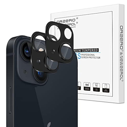 (2 Pack) Camera Lens Protector Compatible For Iphone 13/ Iphone 13 Mini, Protector De Cámera Premium Metal Glass Strong Adhesion Hd Anti-Scratch Full Coverage [No Affect On Night Shots] - Black