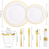 350Pcs Gold Plastic Dinnerware Set For 50 Guests, Fancy Disposable Plates For Party, Include: 50 Dinner Plates, 50 Dessert Plates, 50 Pre Rolled Napkins With Gold Silverware, 50 Cups