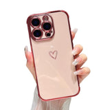 Designed For Iphone 16 Pro Case 6.3 Inch,Cute Plating Edge Love Hearts Pattern With Camera Lens Protection Phone Cover For Girls Women,Pink