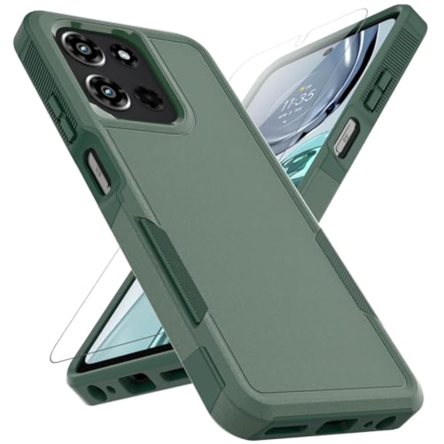 For Motorola Moto G 2025 Case: Dual Layer Protective Heavy Duty Cell Phone Cover Shockproof Rugged With Hd Screen Protector - Military Protection Bumper Tough - Motorola Moto G 2025, Dark Green