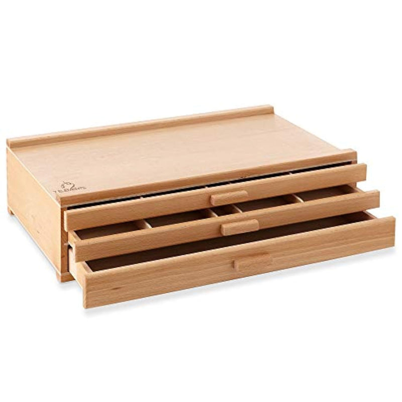 3 Drawer Wooden Artist Storage Supply Box For Pastels, Pencils, Pens, Markers, Brushes And Tools