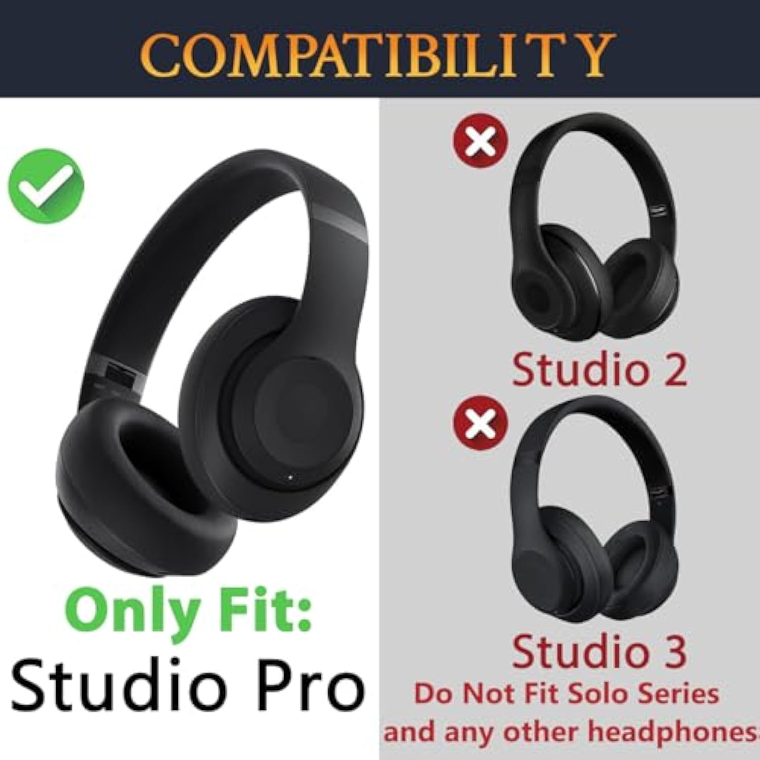 Lambskin Replacement Earpads For Beats Studio Pro Wireless Noise Cancelling Headphones, Cushions Ear Pads With High-Density Noise Isolation Foam - Black